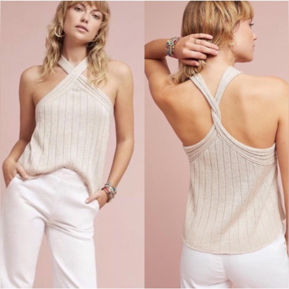 ANTHROPOLOGIE | Moth Meeka Metallic Knit Halter Top - Picture 1 of 8